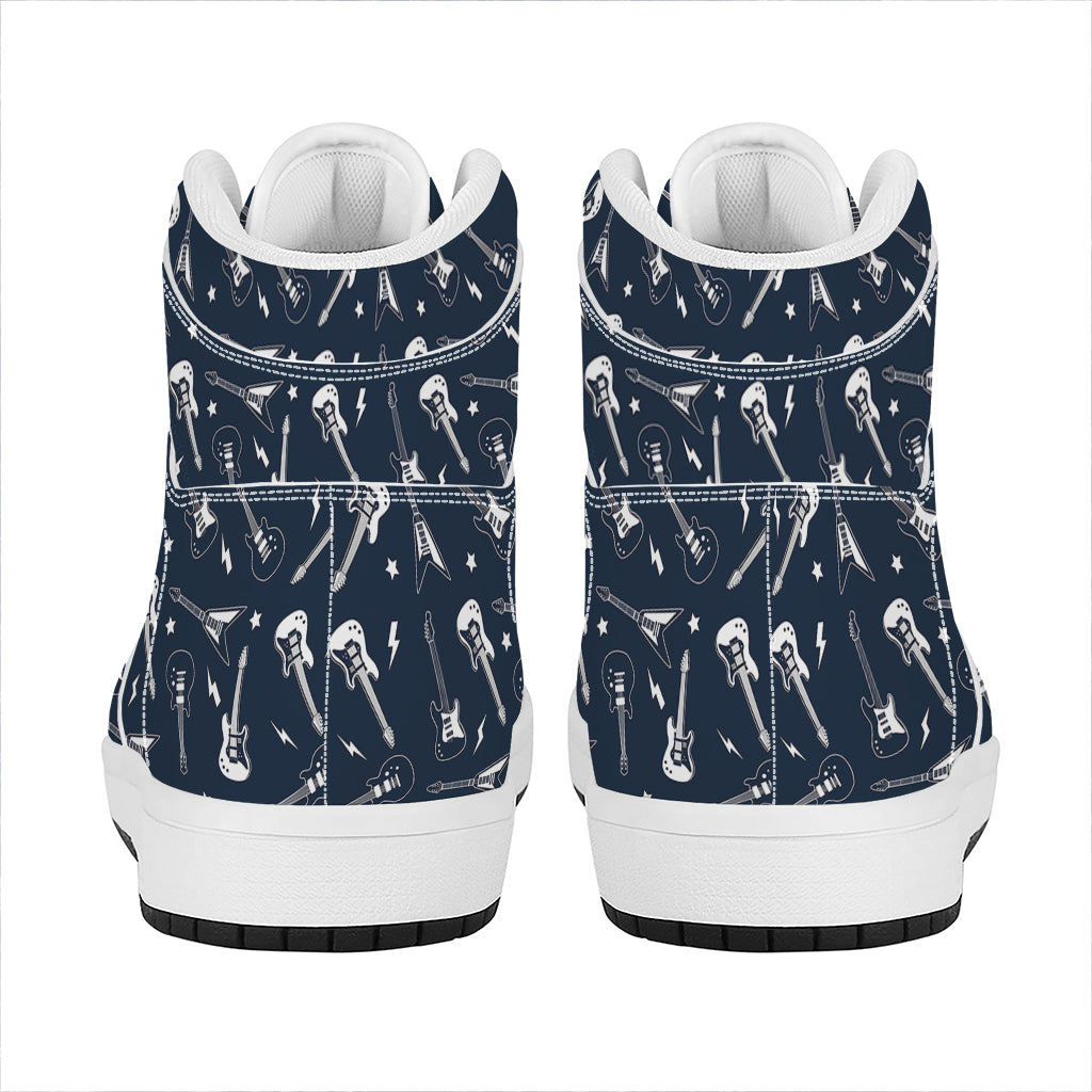 Electric Guitar Pattern Print High Top Leather Sneakers