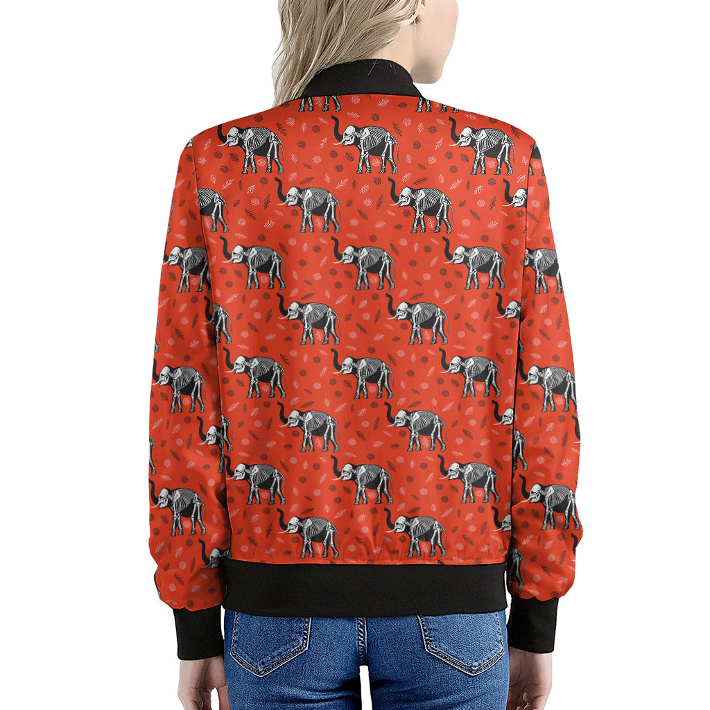 Elephant Skeleton X-Ray Pattern Print Women's Bomber Jacket