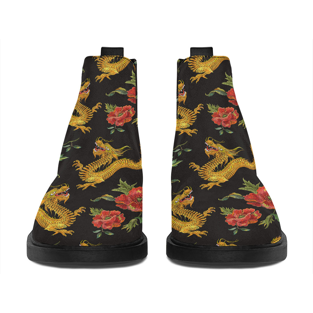 Embroidery Chinese Dragon Pattern Print Flat Ankle Boots