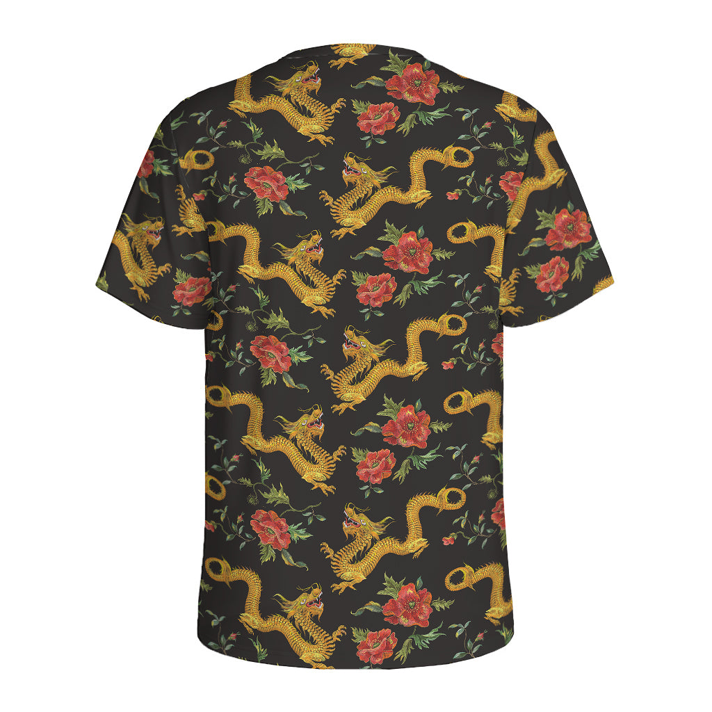 Embroidery Chinese Dragon Pattern Print Men's Sports T-Shirt