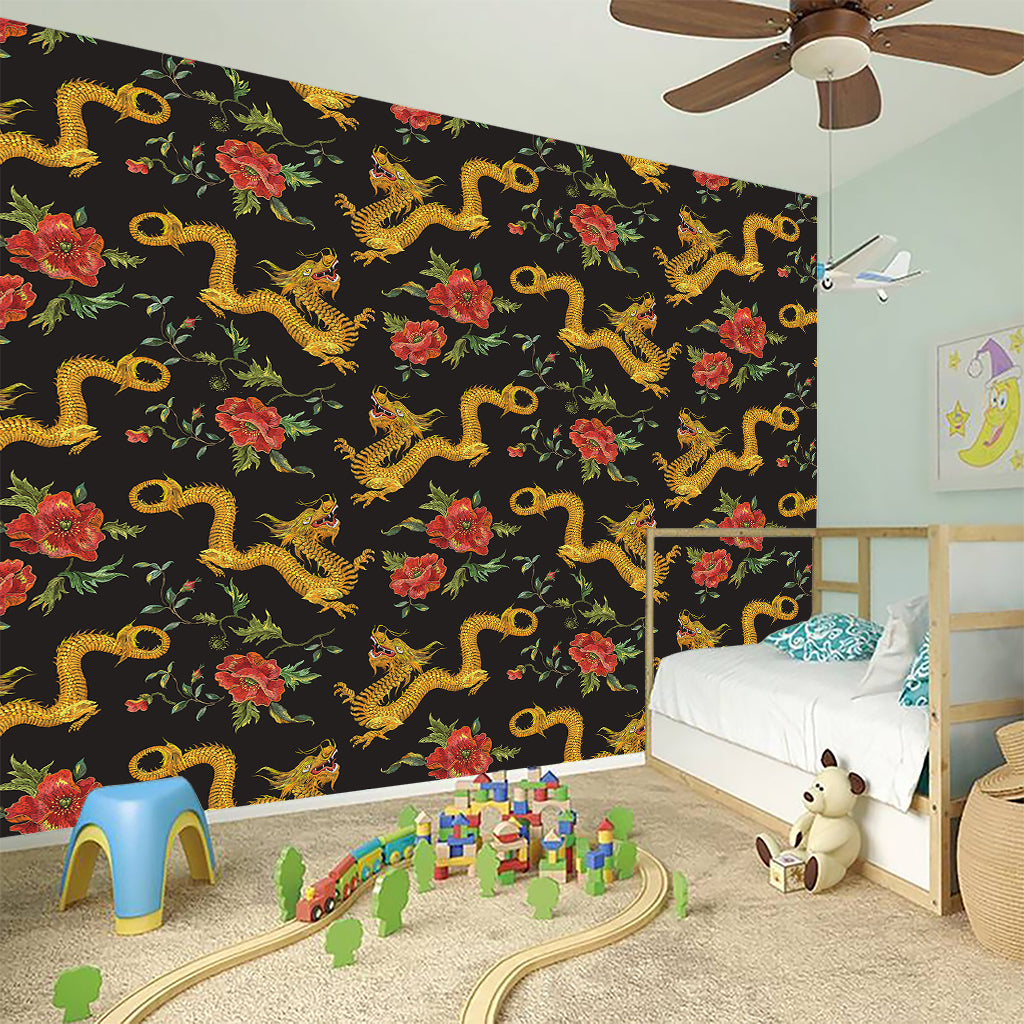 Embroidery Chinese Dragon Pattern Print Wall Sticker
