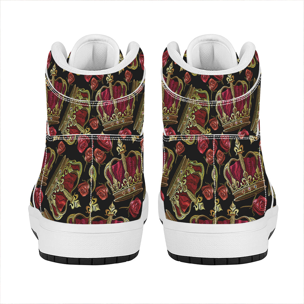 Embroidery Crown Pattern Print High Top Leather Sneakers