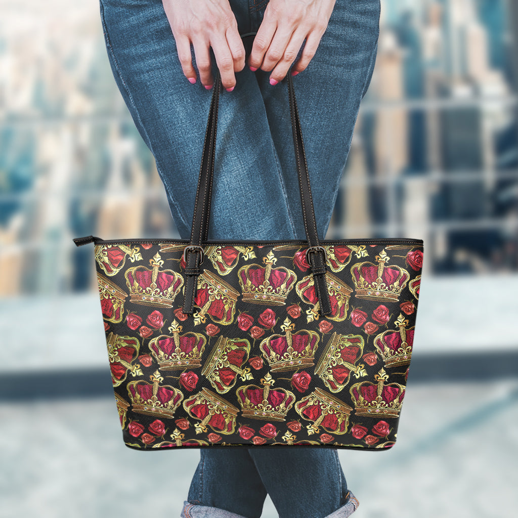 Embroidery Crown Pattern Print Leather Tote Bag