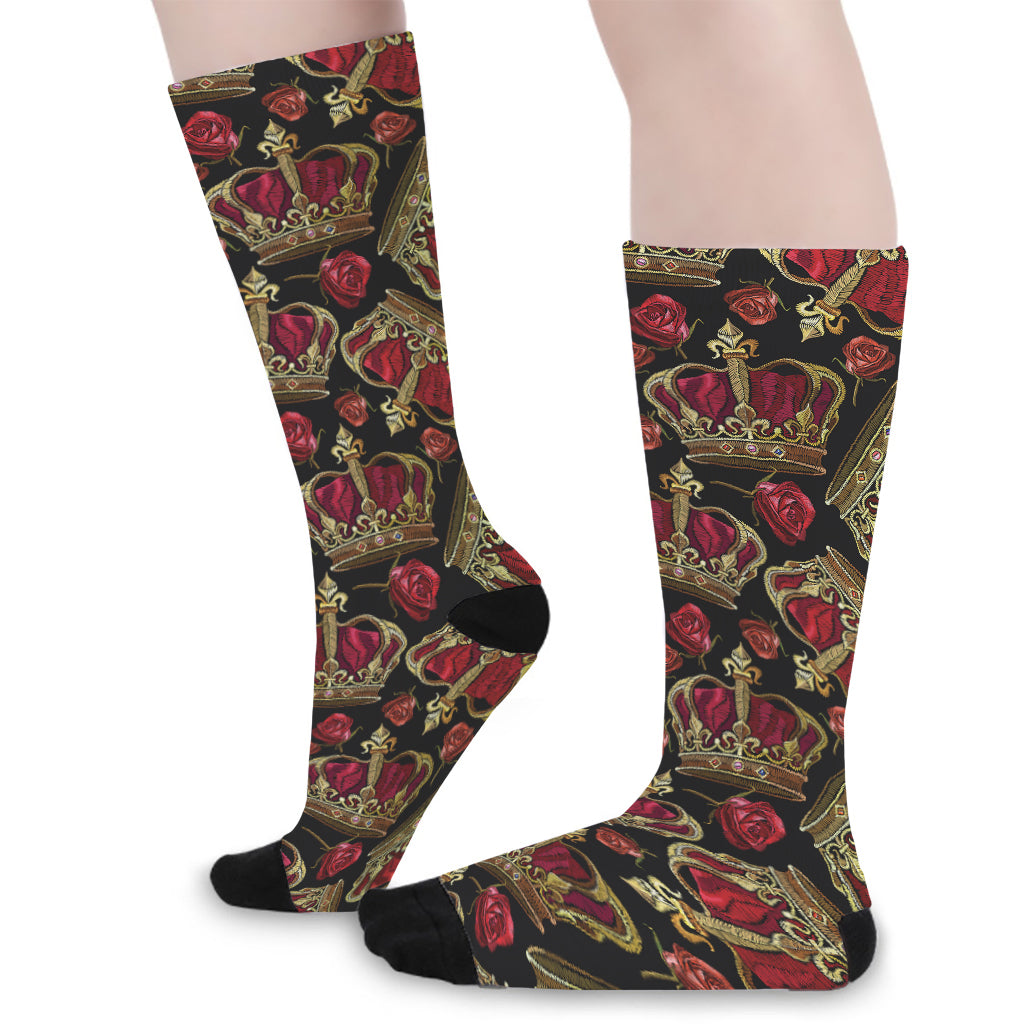 Embroidery Crown Pattern Print Long Socks