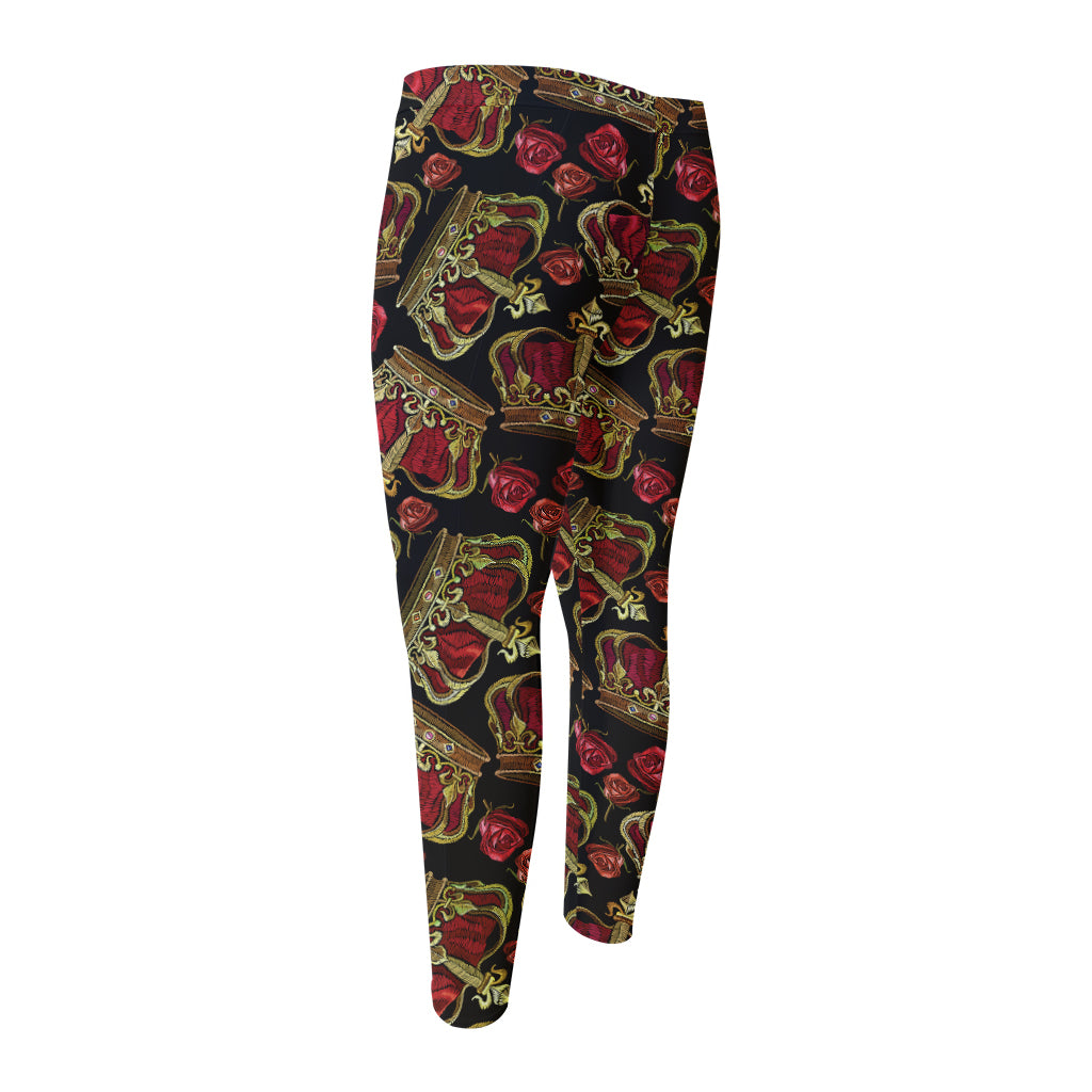 Embroidery Crown Pattern Print Men's Compression Pants