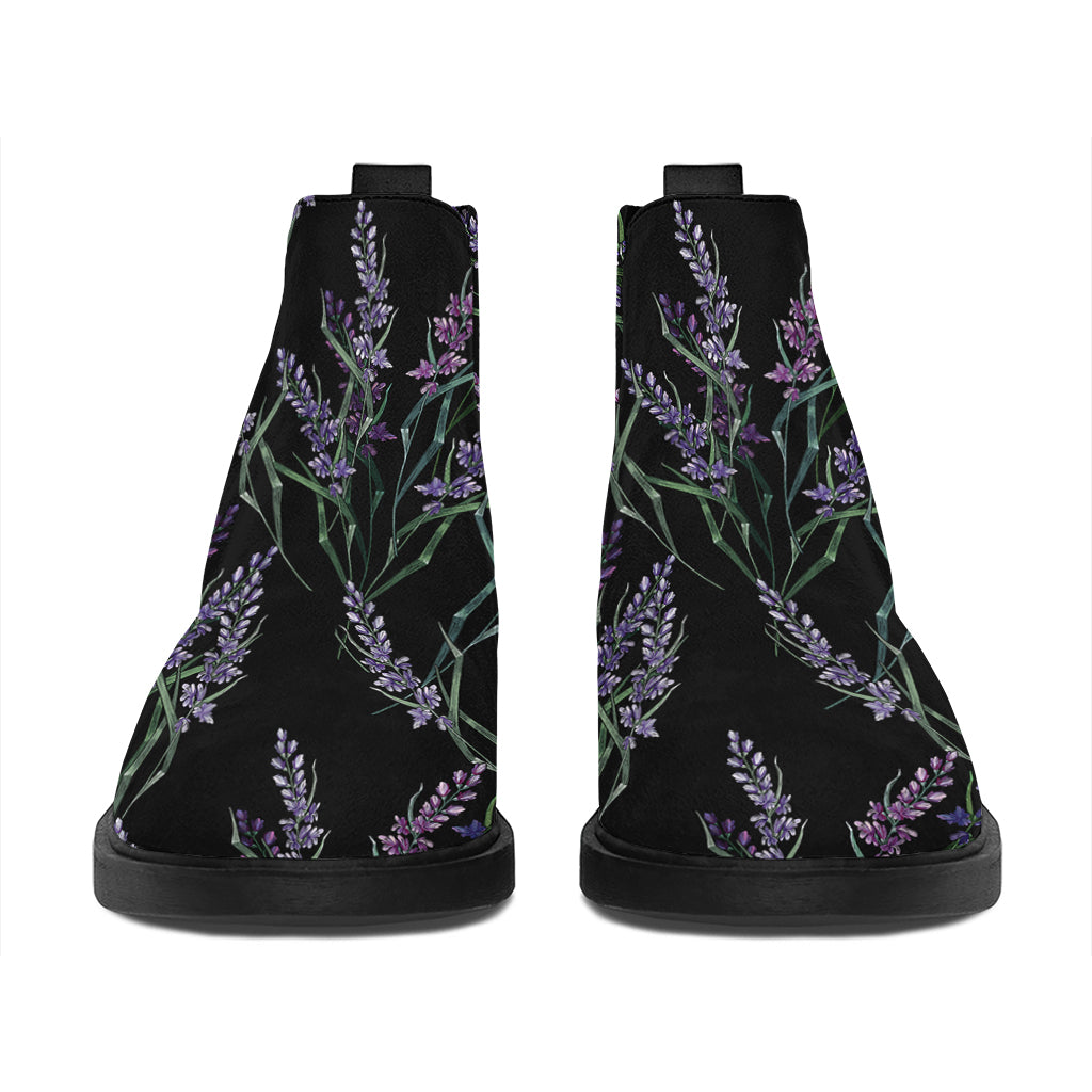 Embroidery Lavender Pattern Print Flat Ankle Boots