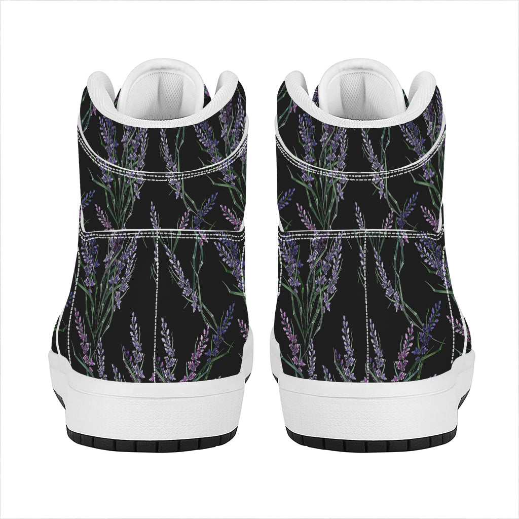 Embroidery Lavender Pattern Print High Top Leather Sneakers