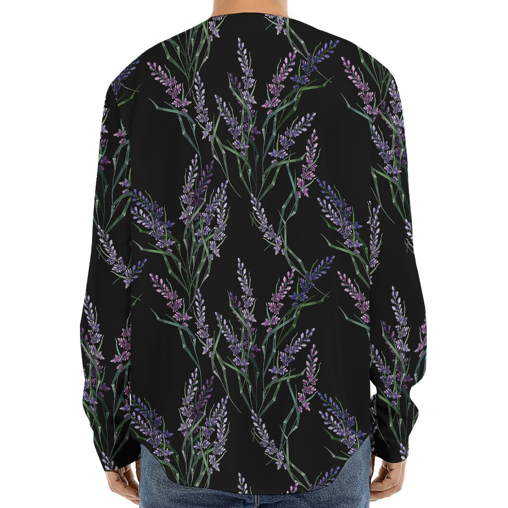 Embroidery Lavender Pattern Print Long Sleeve Baseball Jersey