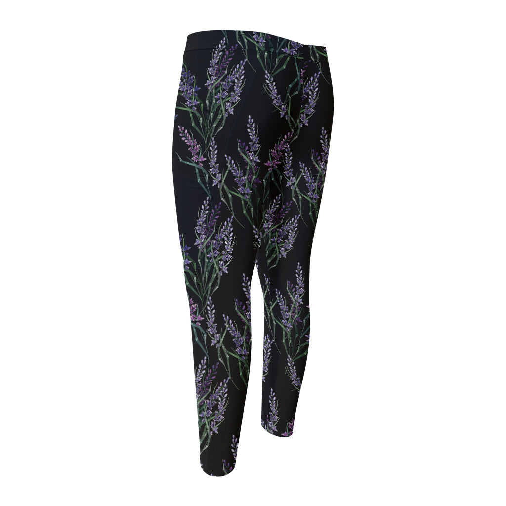 Embroidery Lavender Pattern Print Men's Compression Pants
