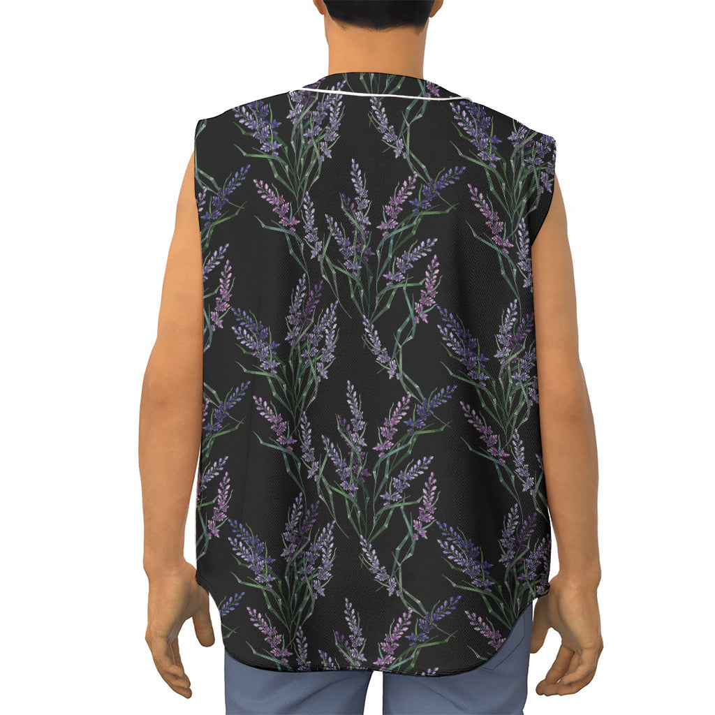 Embroidery Lavender Pattern Print Sleeveless Baseball Jersey