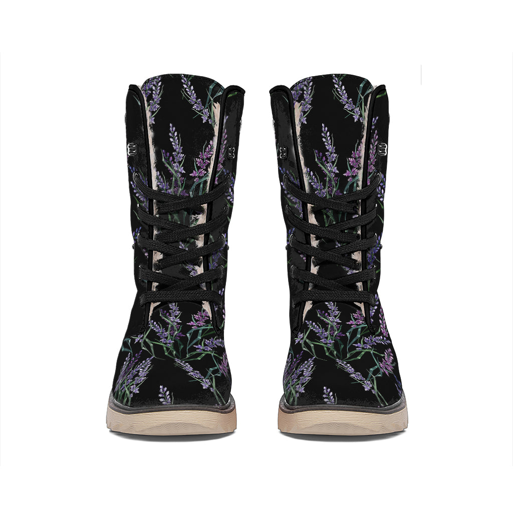 Embroidery Lavender Pattern Print Winter Boots