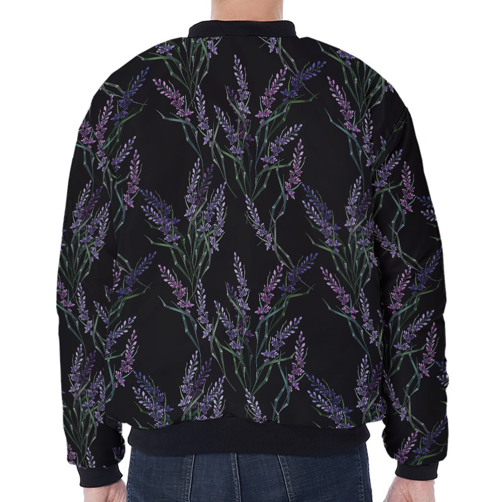 Embroidery Lavender Pattern Print Zip Sleeve Bomber Jacket