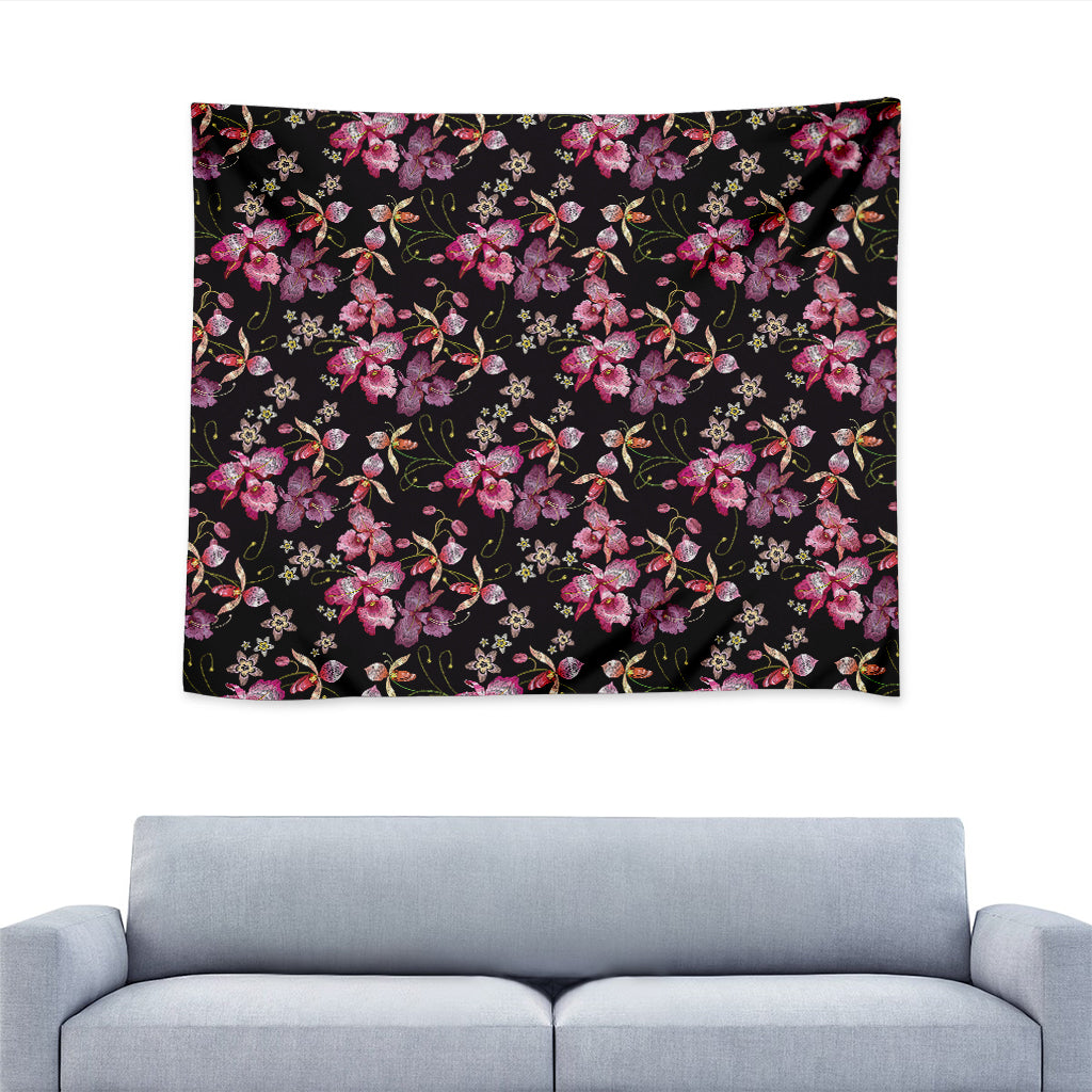 Embroidery Orchid Flower Pattern Print Tapestry
