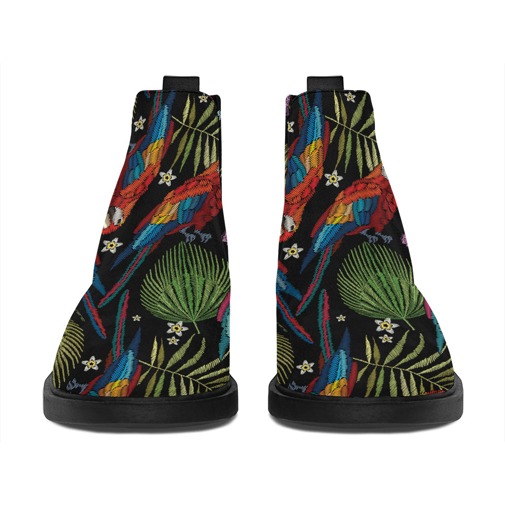 Embroidery Parrot Pattern Print Flat Ankle Boots