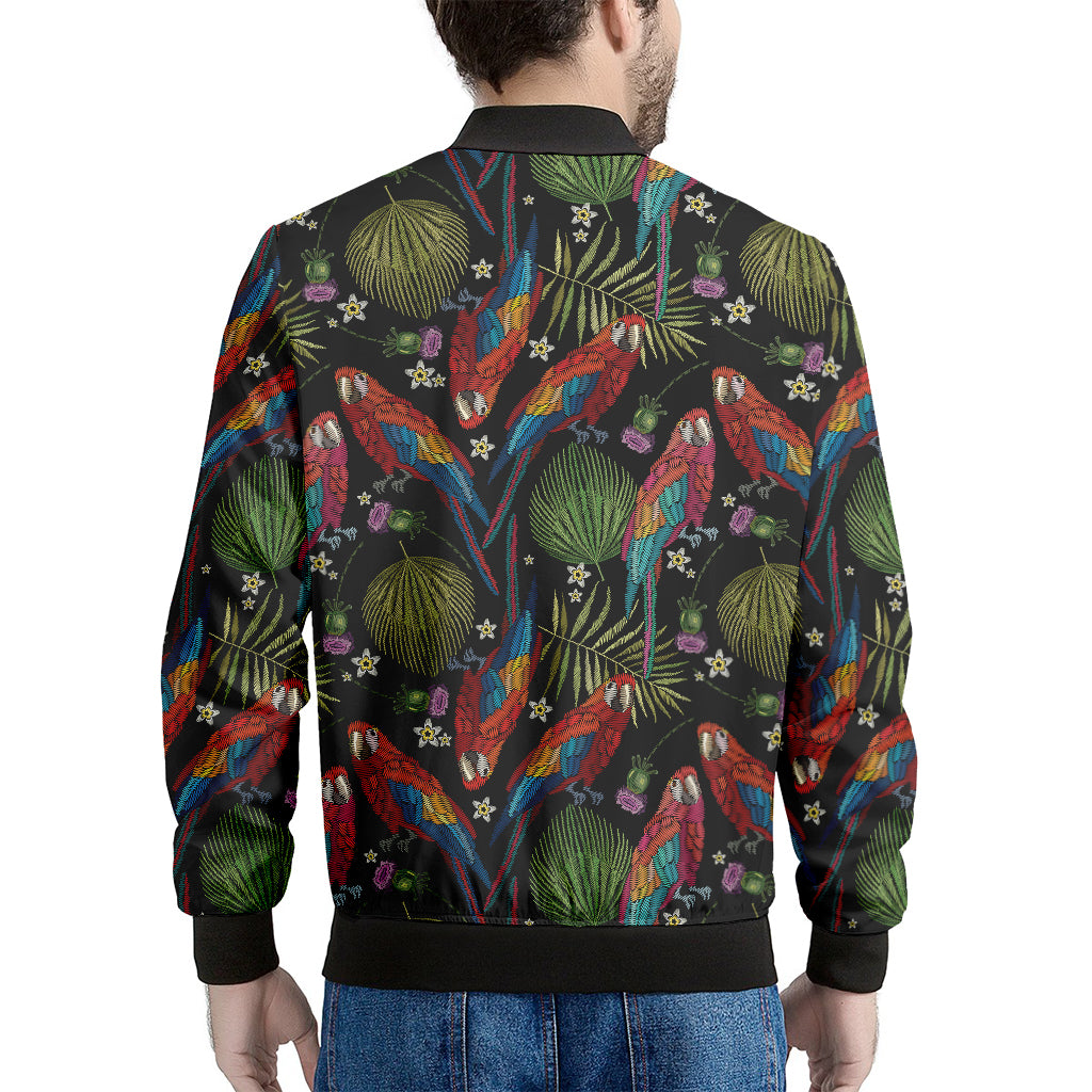 Embroidery Parrot Pattern Print Men's Bomber Jacket