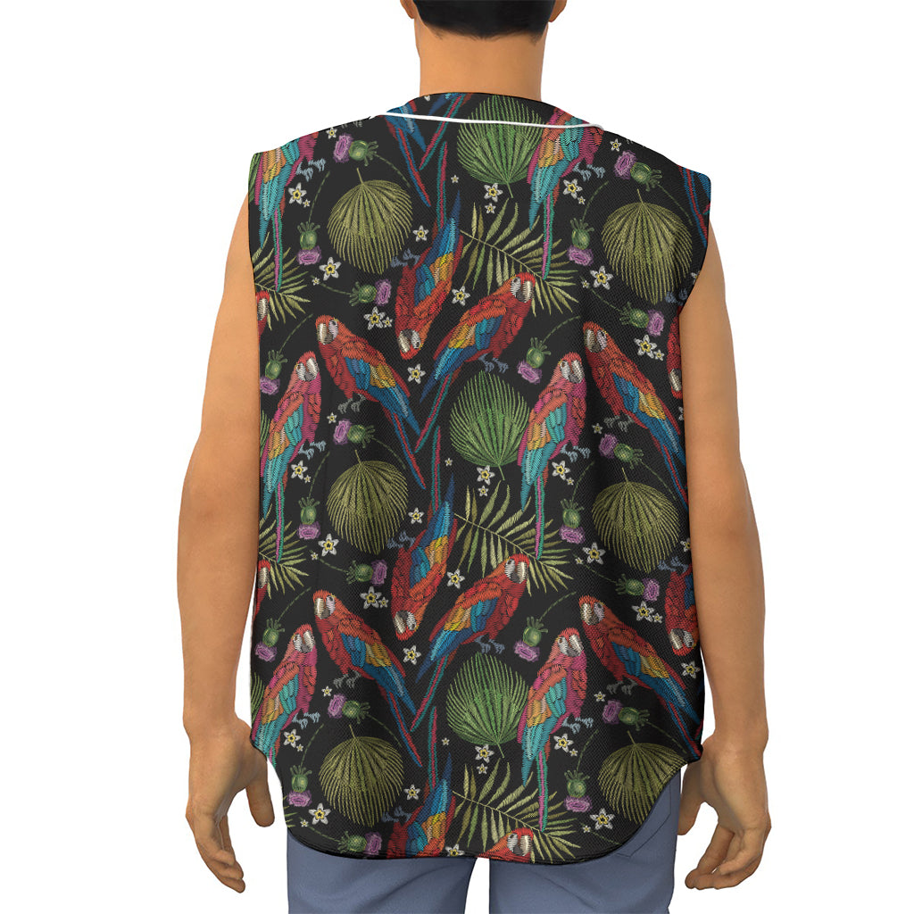 Embroidery Parrot Pattern Print Sleeveless Baseball Jersey