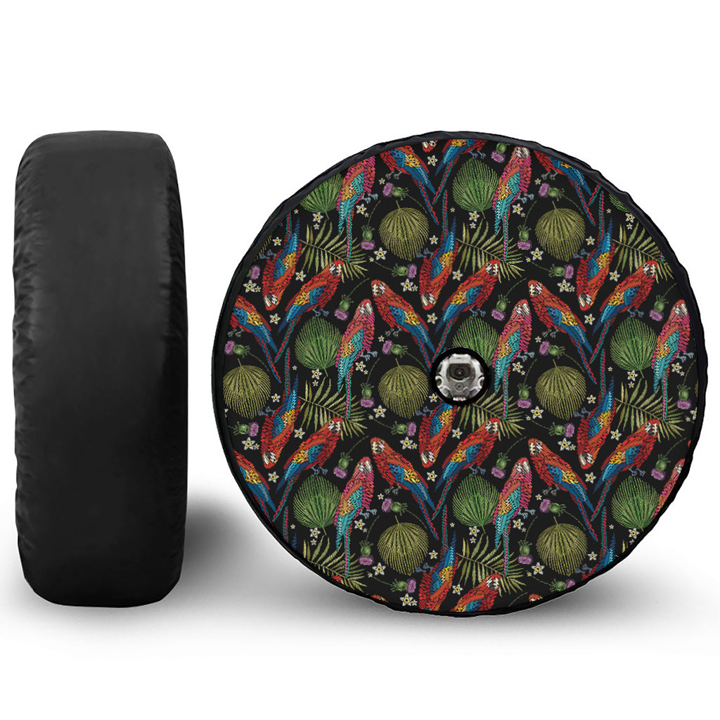 Embroidery Parrot Pattern Print Tire Cover With Camera Hole