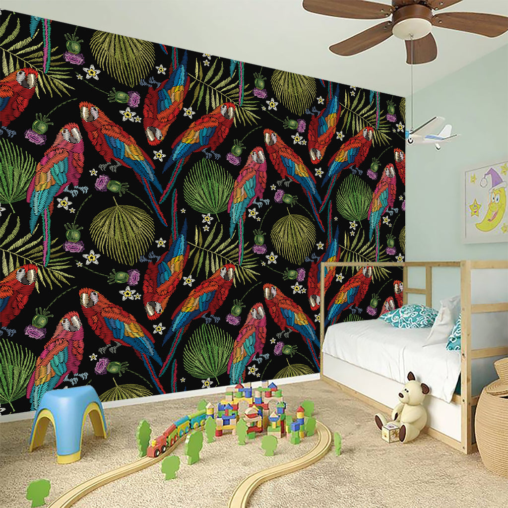 Embroidery Parrot Pattern Print Wall Sticker