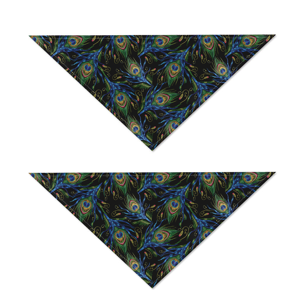 Embroidery Peacock Feather Print Dog Bandana