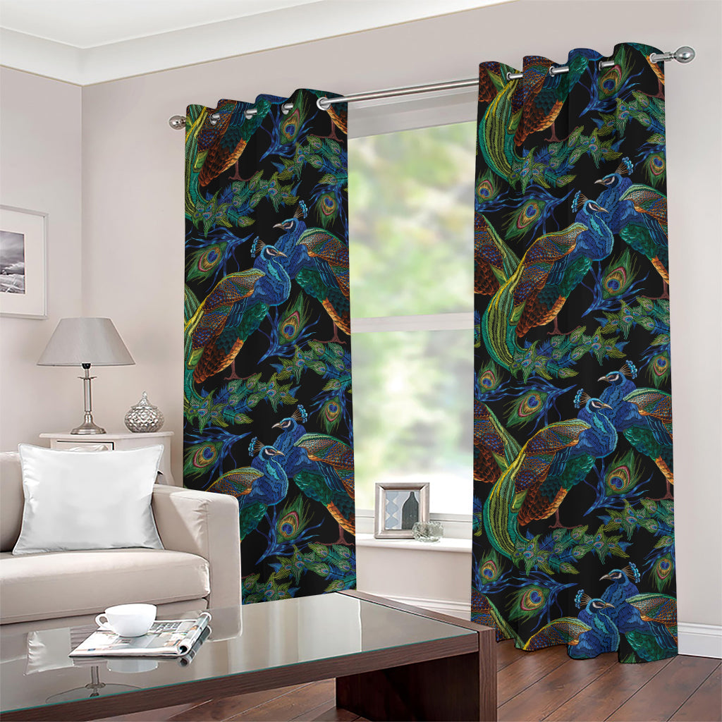 Embroidery Peacock Pattern Print Grommet Curtains