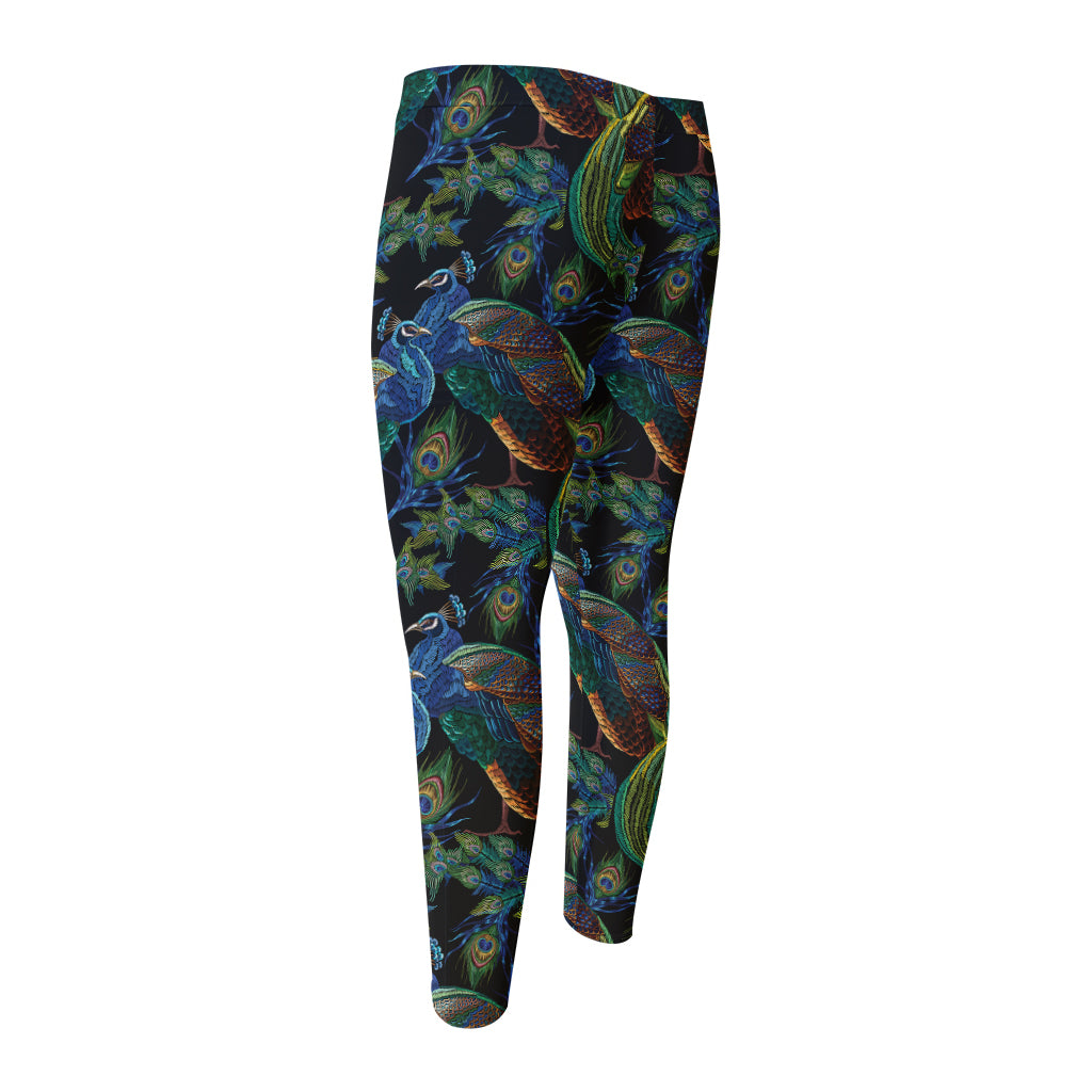 Embroidery Peacock Pattern Print Men's Compression Pants