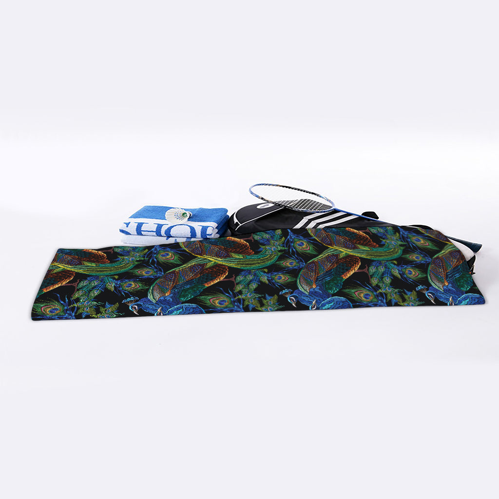 Embroidery Peacock Pattern Print Sports Towel