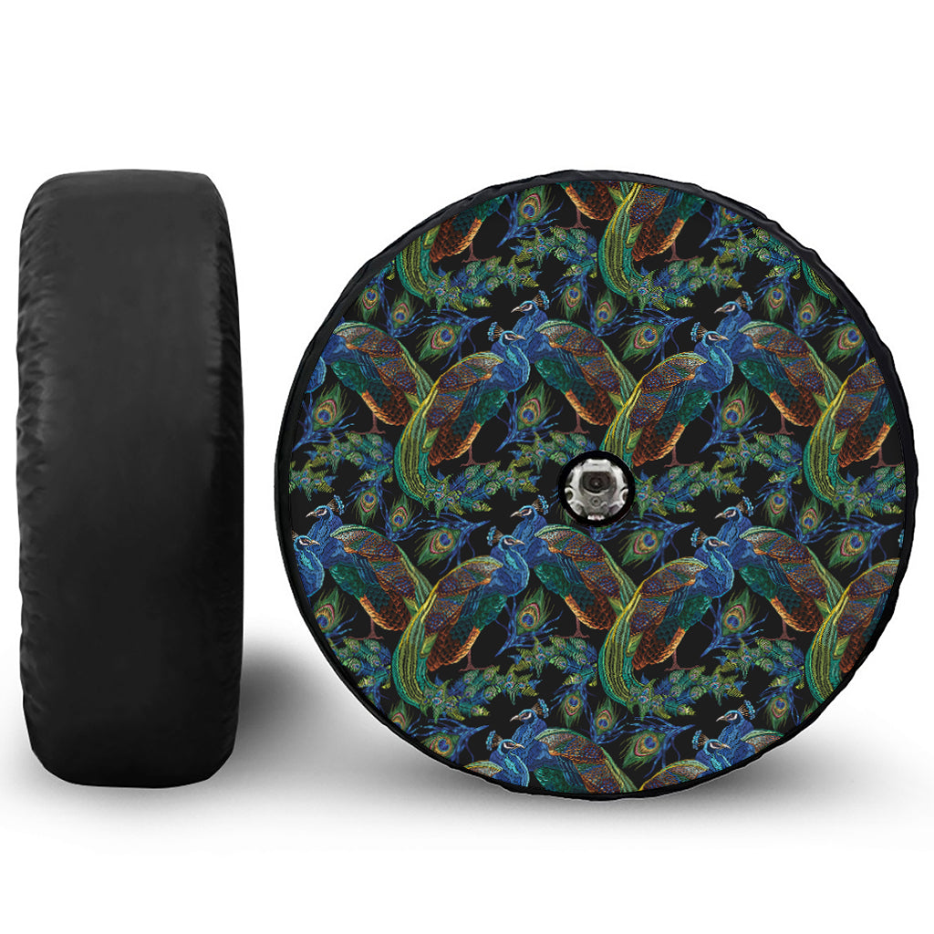 Embroidery Peacock Pattern Print Tire Cover With Camera Hole