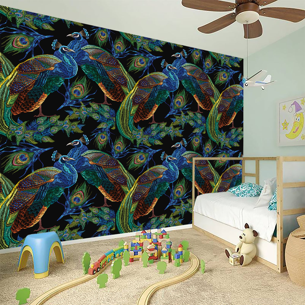Embroidery Peacock Pattern Print Wall Sticker