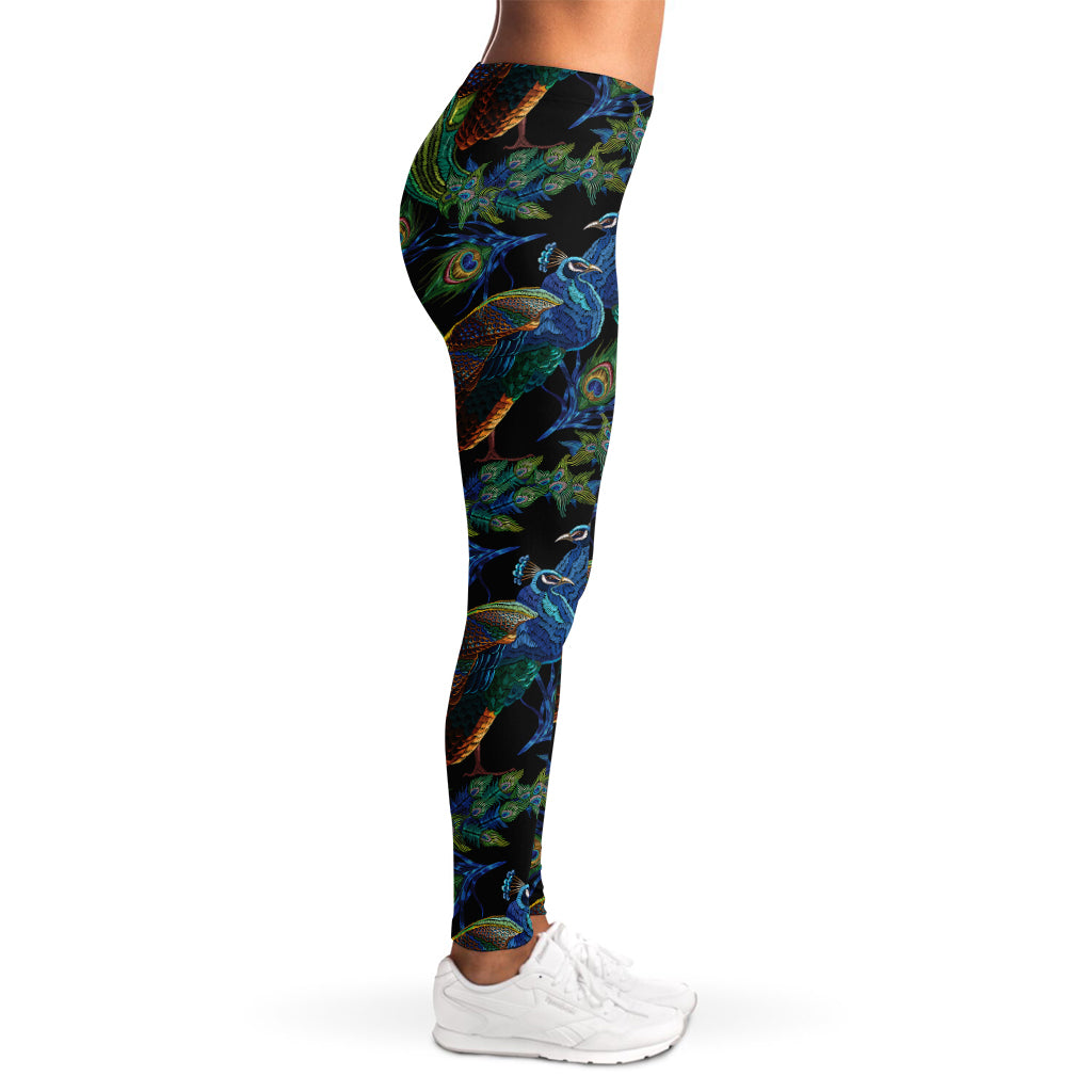 Embroidery Peacock Pattern Print Women's Leggings