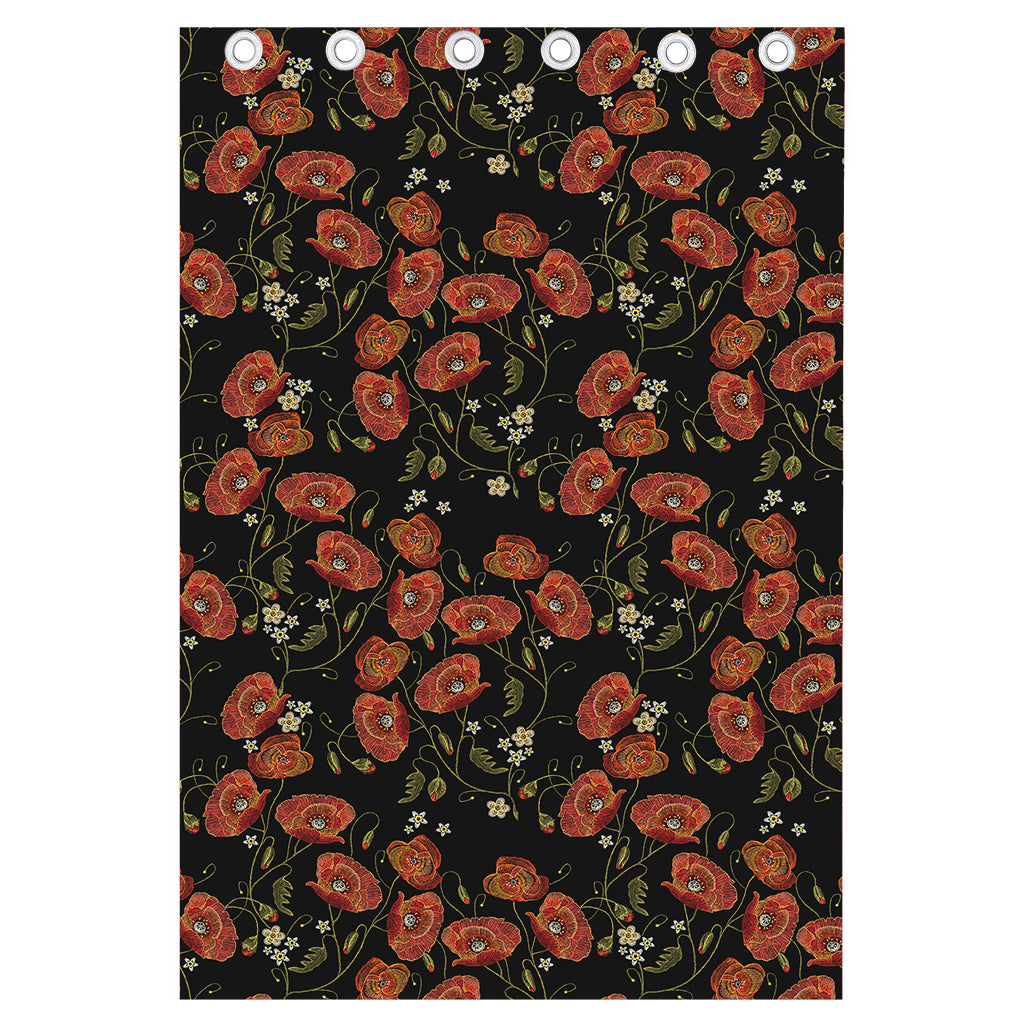 Embroidery Poppy Pattern Print Curtain