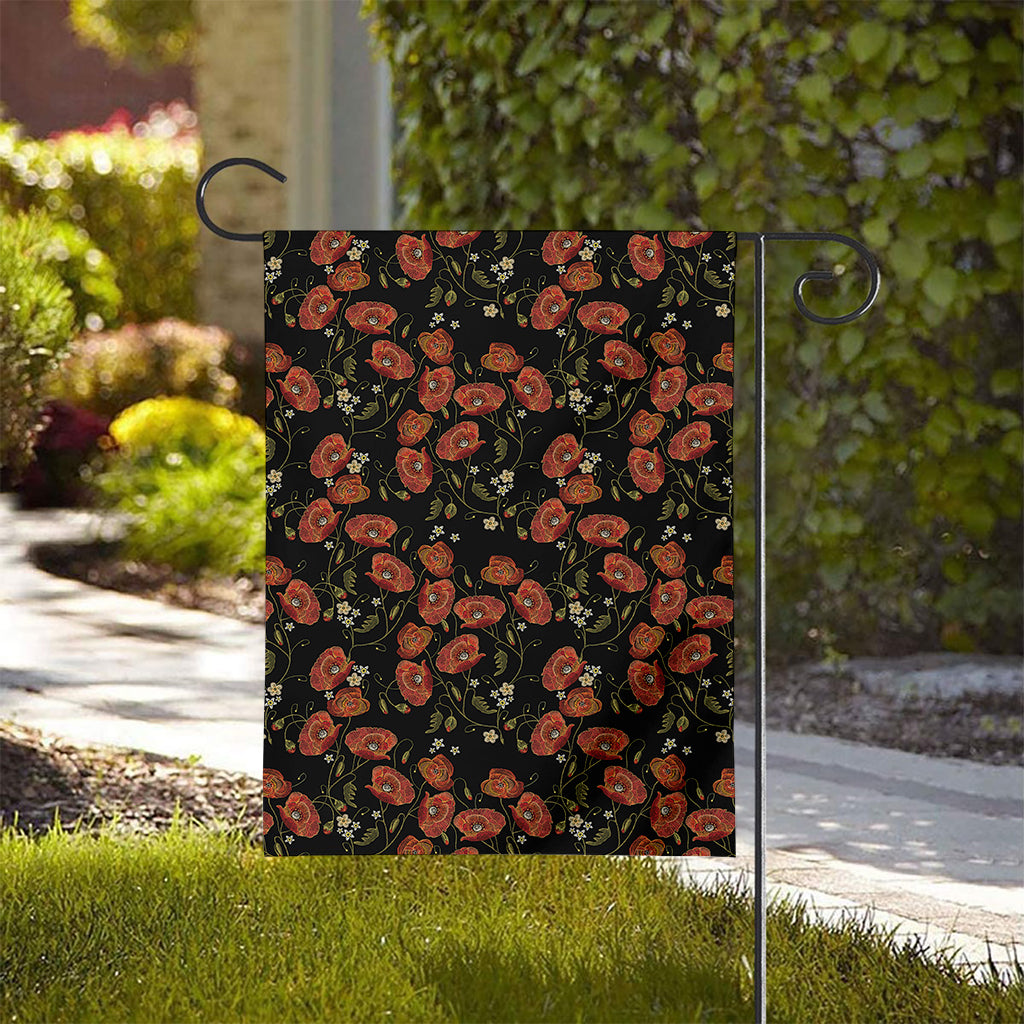 Embroidery Poppy Pattern Print House Flag