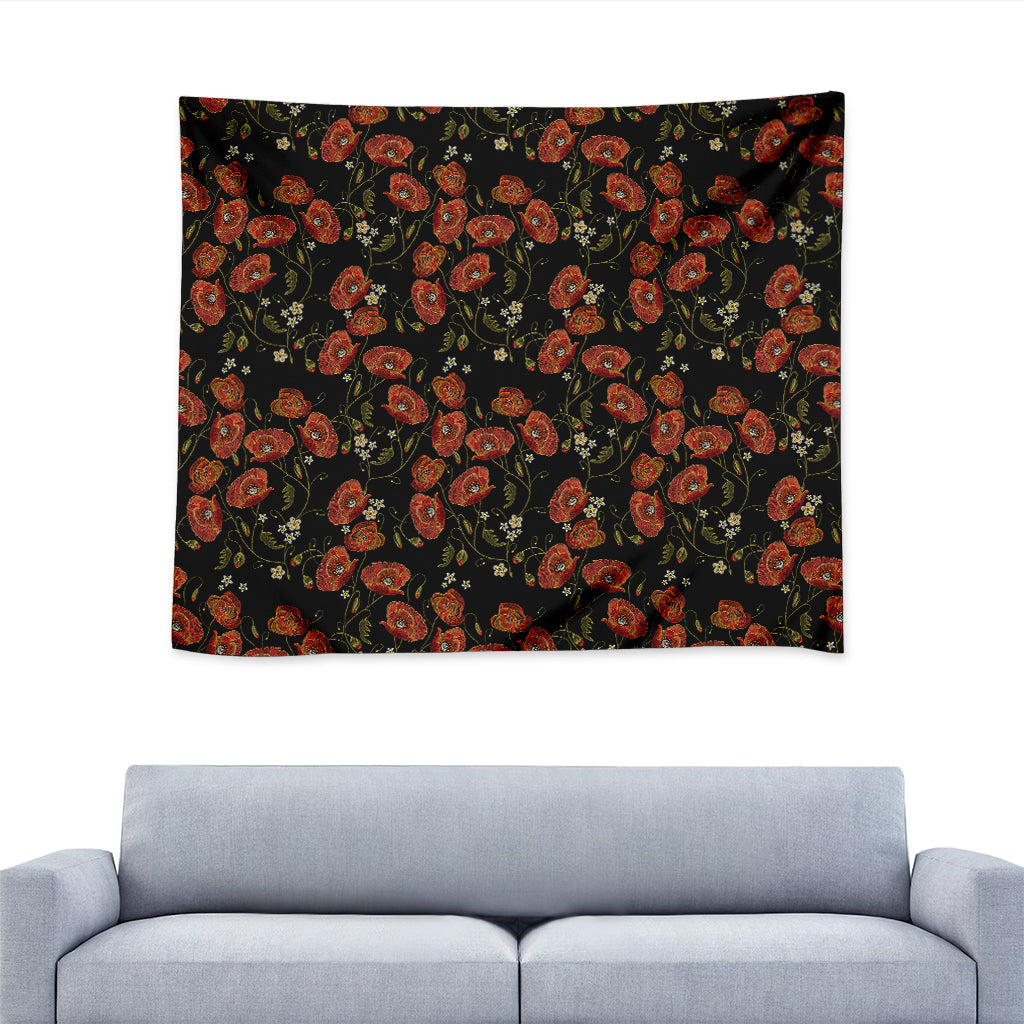Embroidery Poppy Pattern Print Tapestry