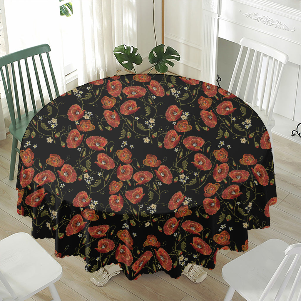 Embroidery Poppy Pattern Print Waterproof Round Tablecloth