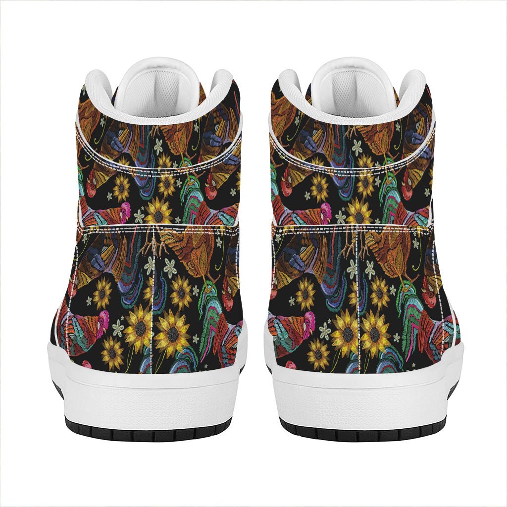 Embroidery Rooster Pattern Print High Top Leather Sneakers