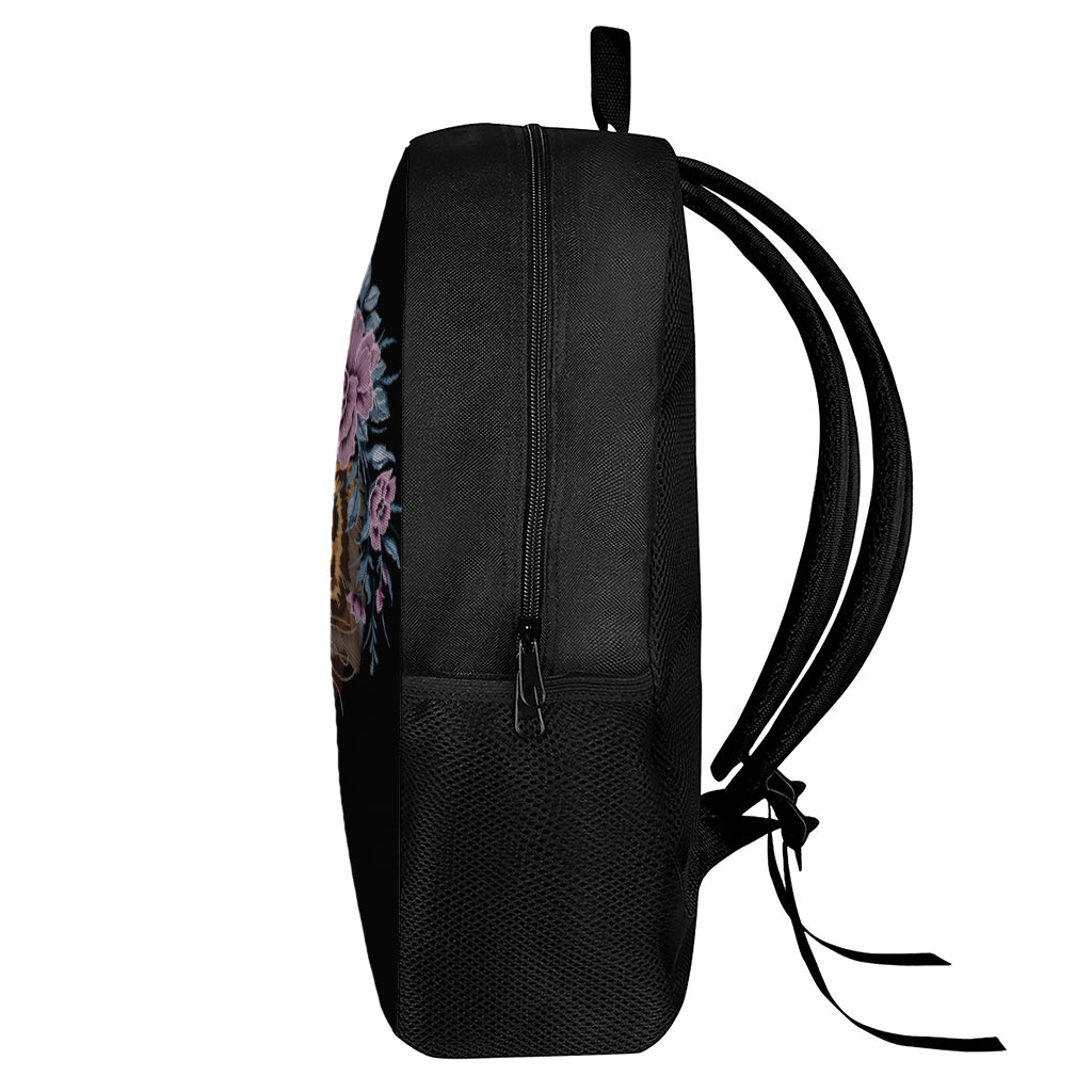 Embroidery Tiger And Flower Print 17 Inch Backpack