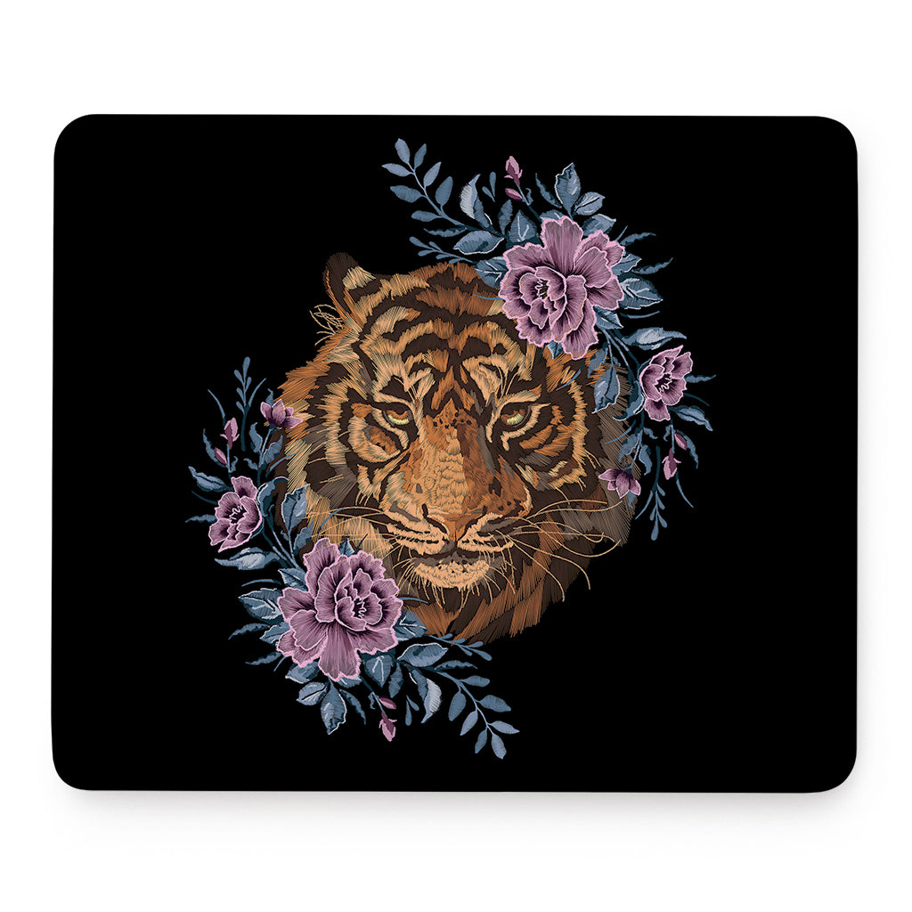 Embroidery Tiger And Flower Print Mouse Pad