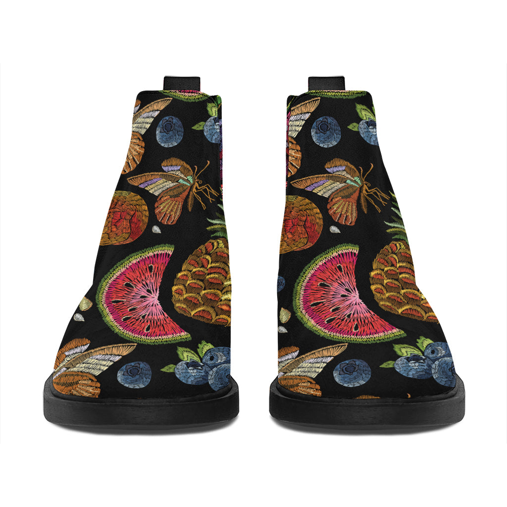 Embroidery Tropical Pattern Print Flat Ankle Boots
