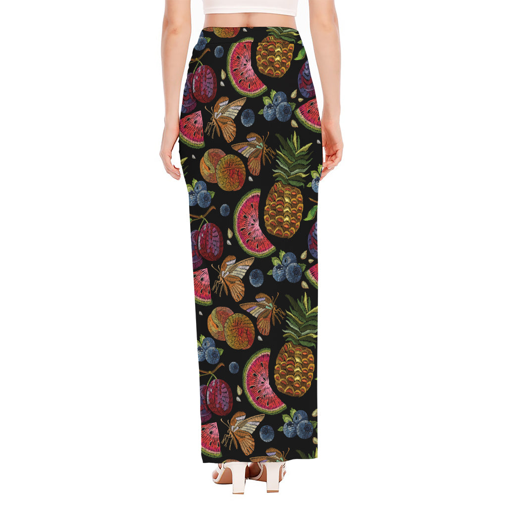 Embroidery Tropical Pattern Print High Slit Maxi Skirt