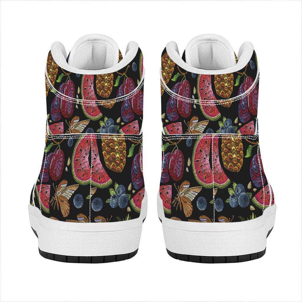 Embroidery Tropical Pattern Print High Top Leather Sneakers