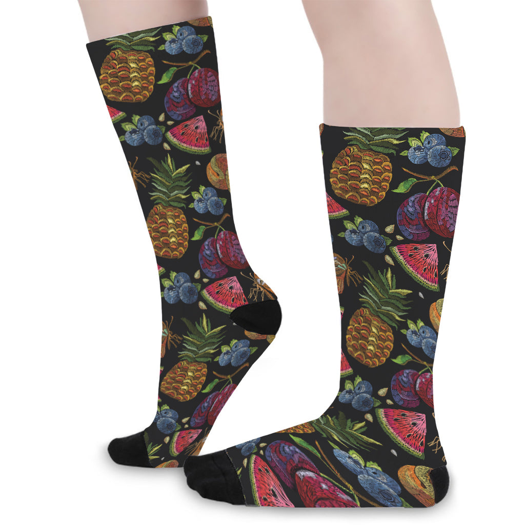 Embroidery Tropical Pattern Print Long Socks