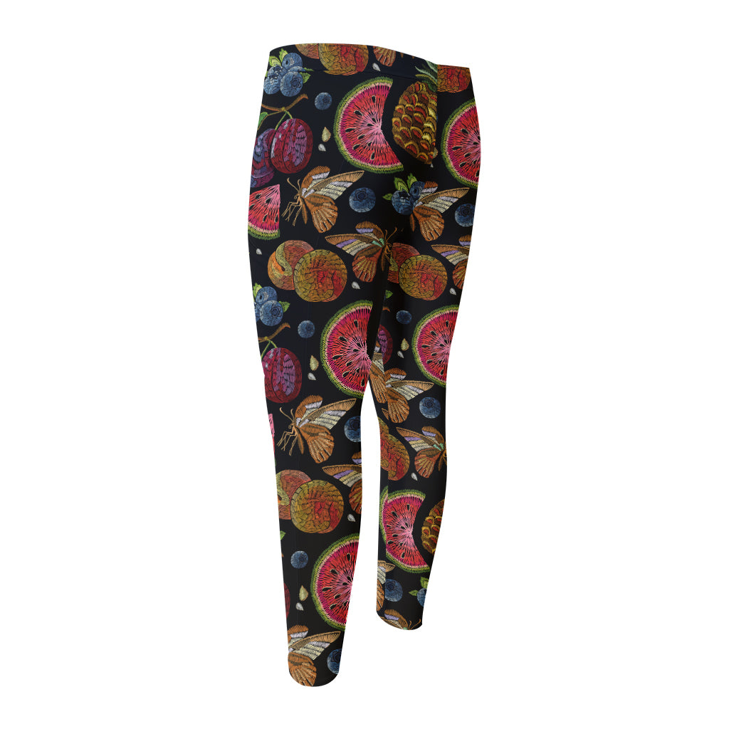 Embroidery Tropical Pattern Print Men's Compression Pants