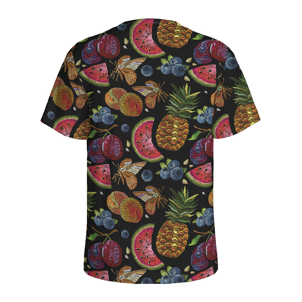 Embroidery Tropical Pattern Print Men's Sports T-Shirt