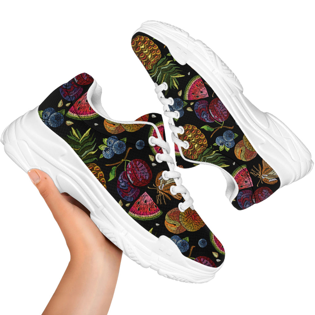 Embroidery Tropical Pattern Print White Chunky Shoes