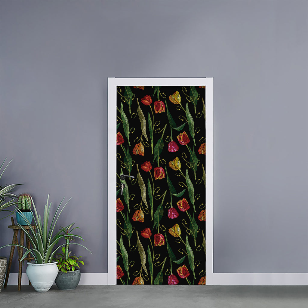 Embroidery Tulip Pattern Print Door Sticker