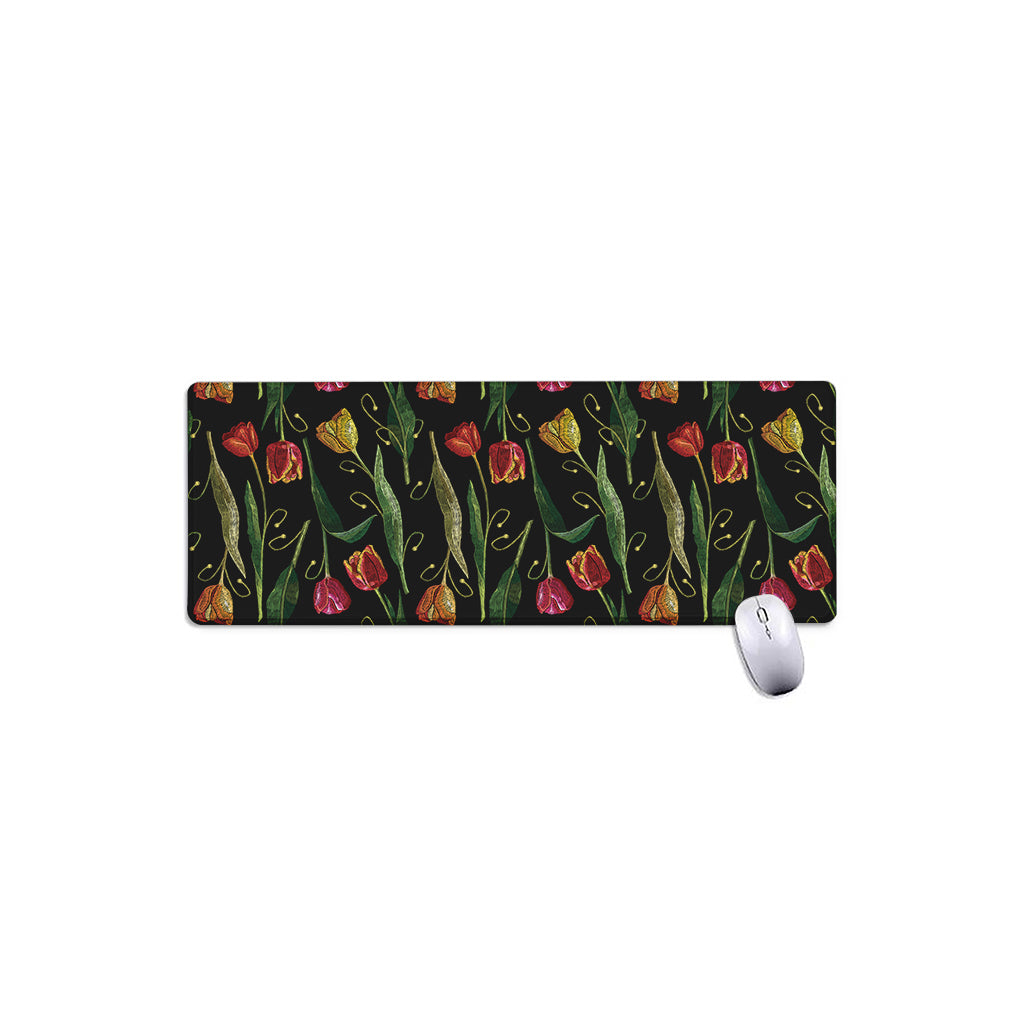 Embroidery Tulip Pattern Print Extended Mouse Pad