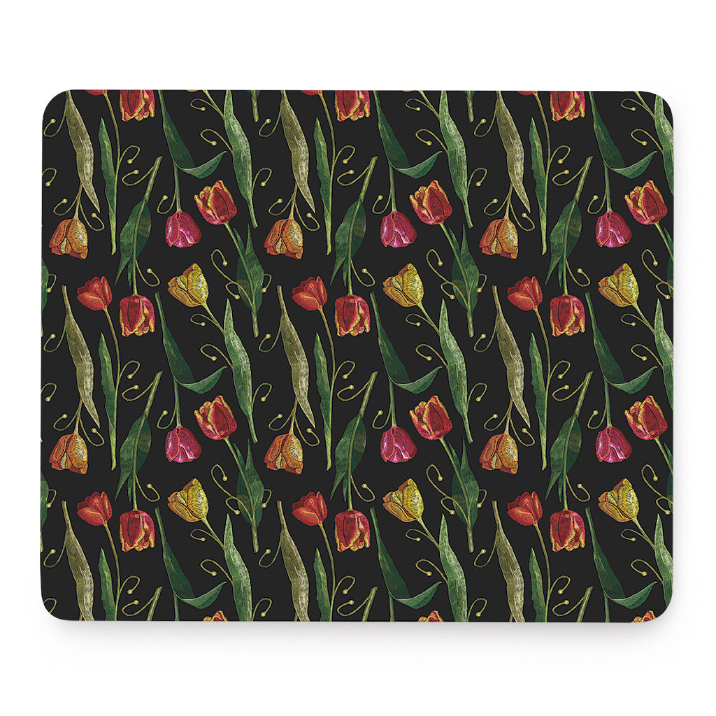 Embroidery Tulip Pattern Print Mouse Pad