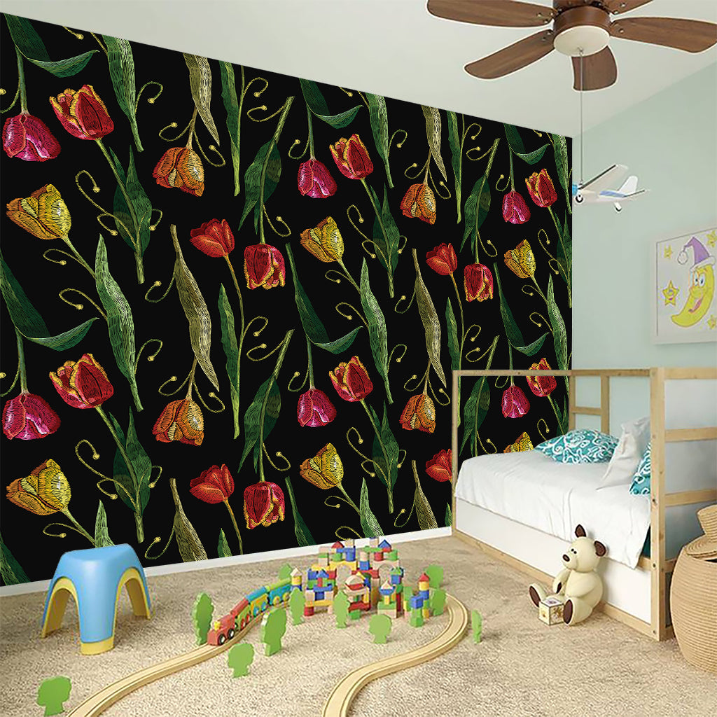 Embroidery Tulip Pattern Print Wall Sticker