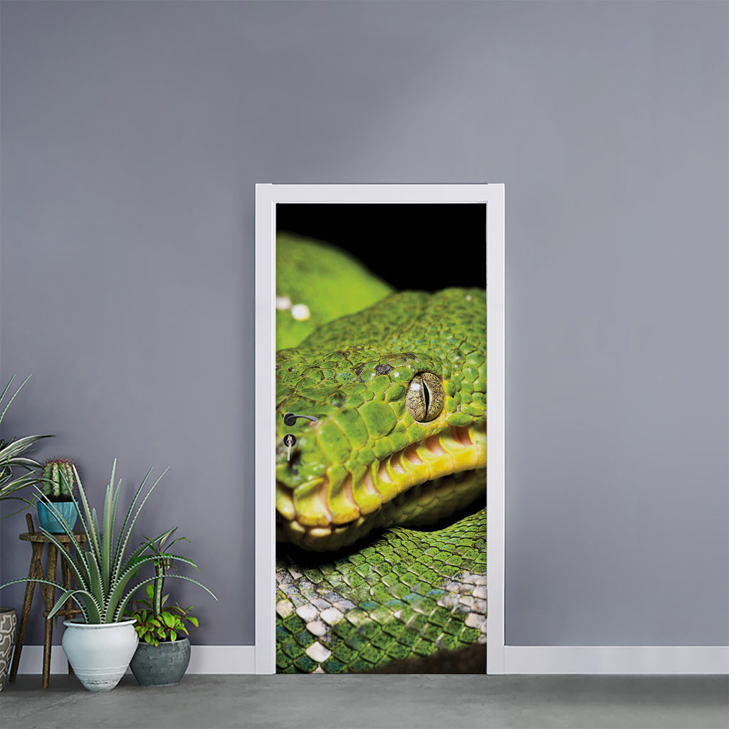 Emerald Tree Boa Snake Print Door Sticker