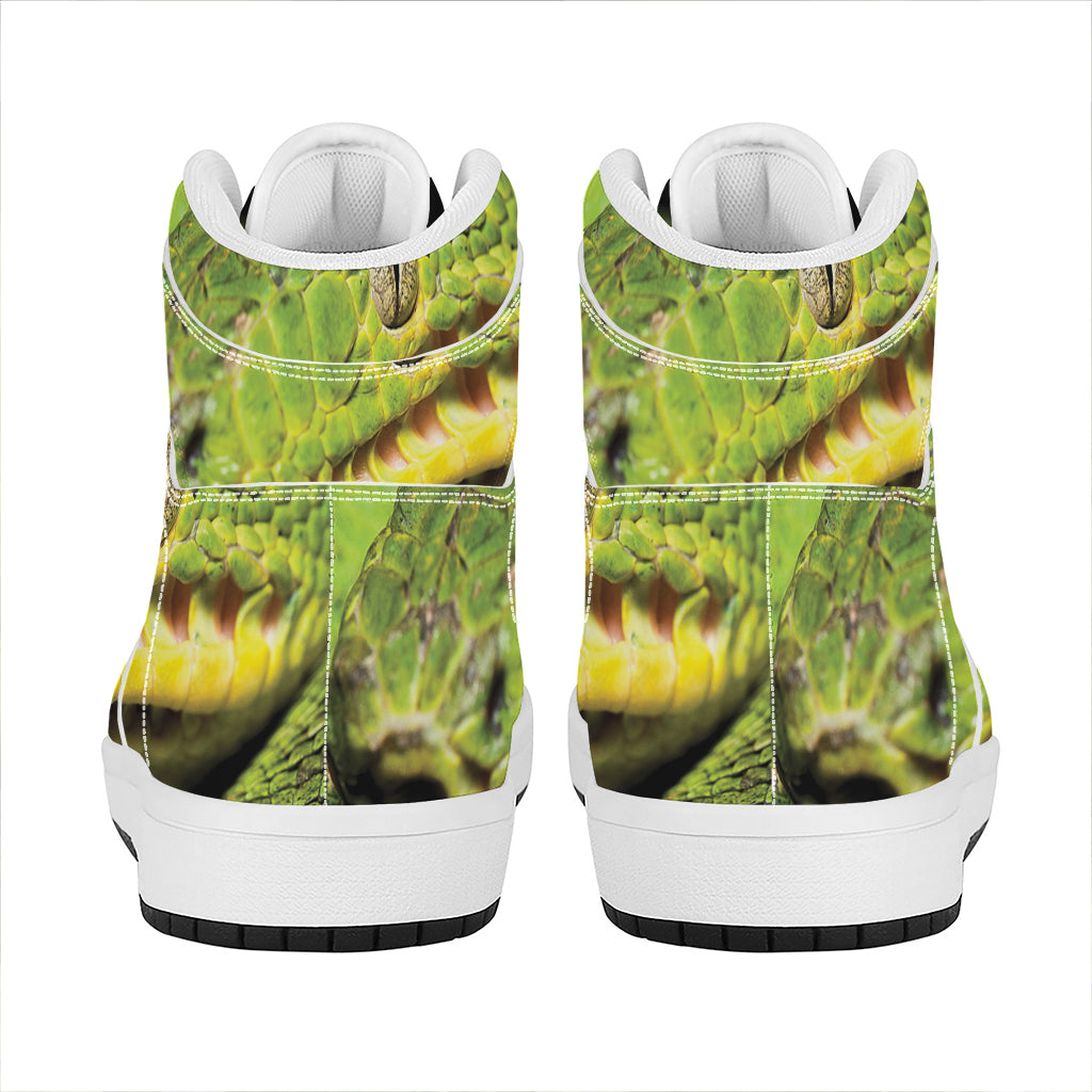 Emerald Tree Boa Snake Print High Top Leather Sneakers
