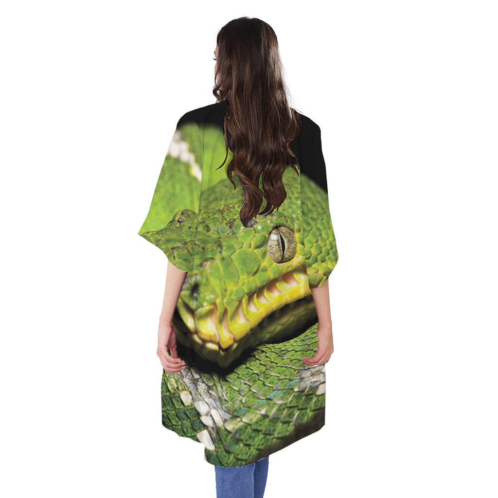 Emerald Tree Boa Snake Print Open Front Beach Cover Up